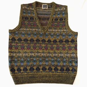 Vtg Mens Sz L Geometric Sweater Vest Retro Wool Blend 90s Cosby Coogi Vibes Golf